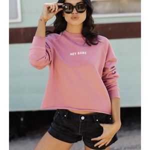 Brunette The Label Hey Babe Raw Hem Sweatshirt Pink XS/S